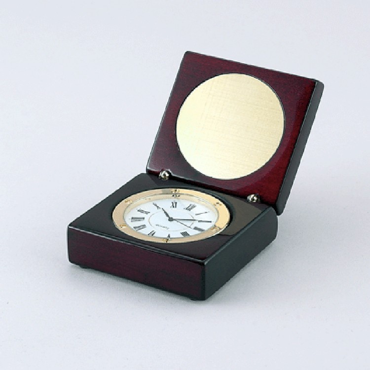 Square Wood Box W/ Clock & Eng. Plate 2