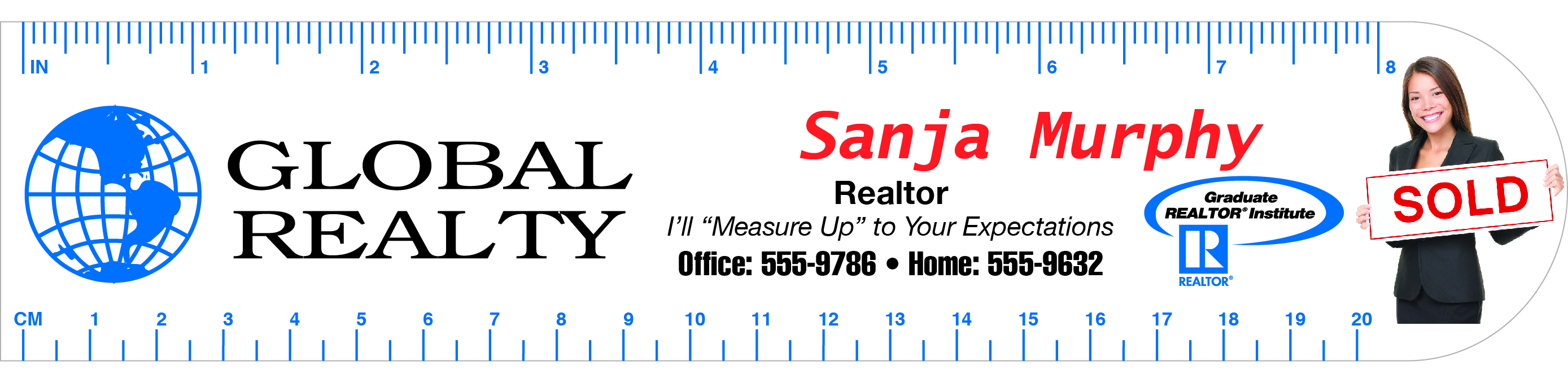 Plastic 8" Ruler with Round End (Full Color) 3