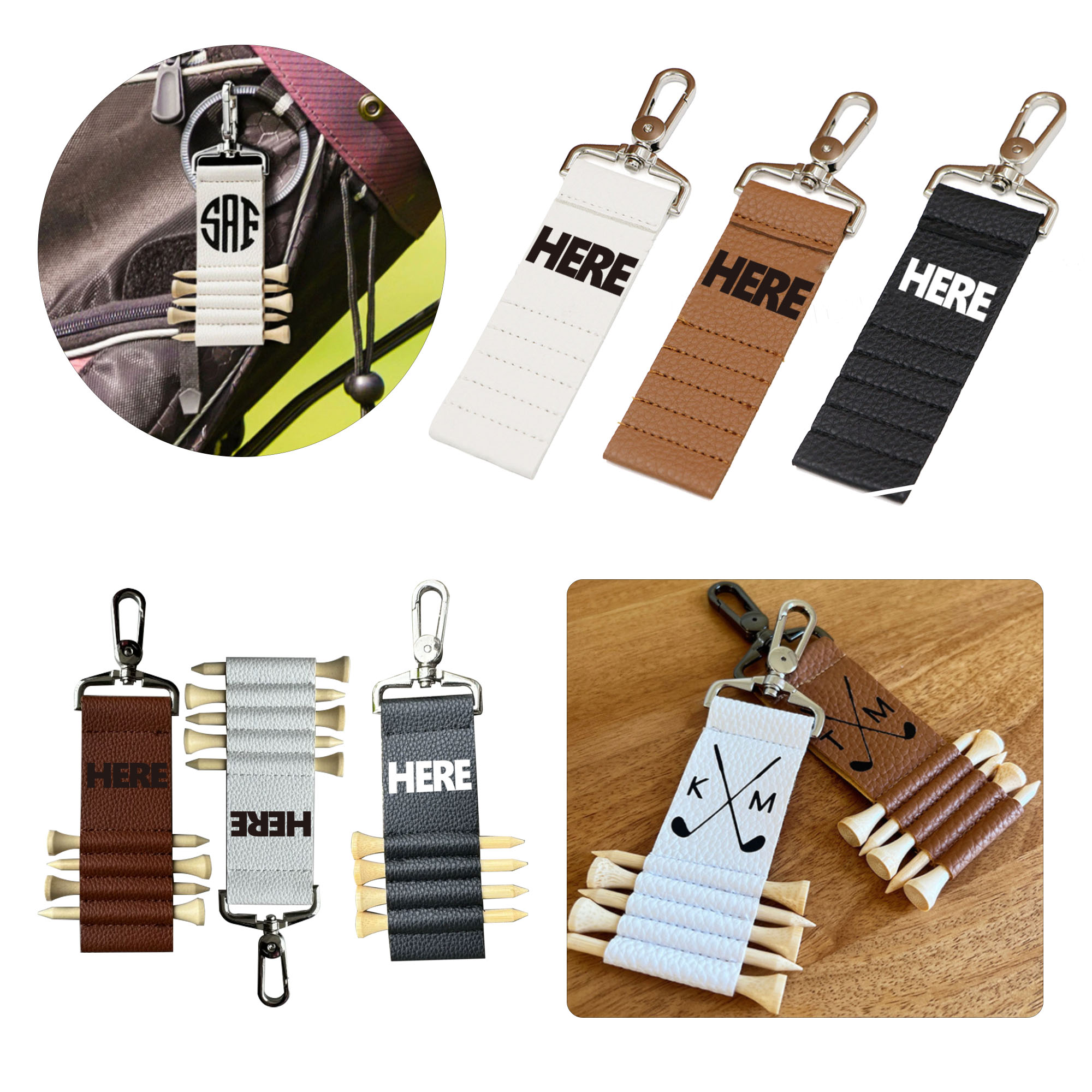 Golf Wooden Ball Peg Leather Protective Cover 3
