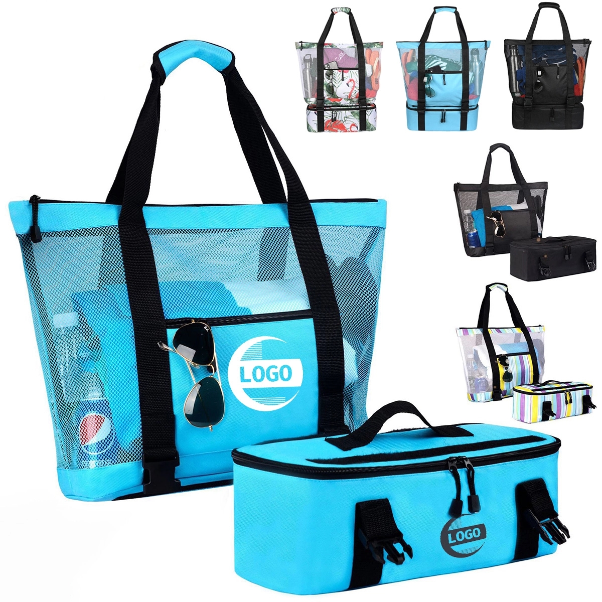 3-in-1 Mesh Beach Tote Bag with Insulated Picnic Cooler 4