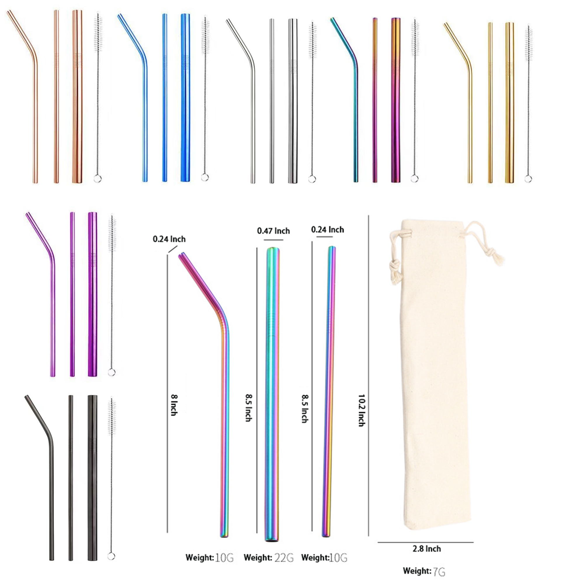 304 Stainless Straws 4 Pack Suit with Velvet Pouch 2