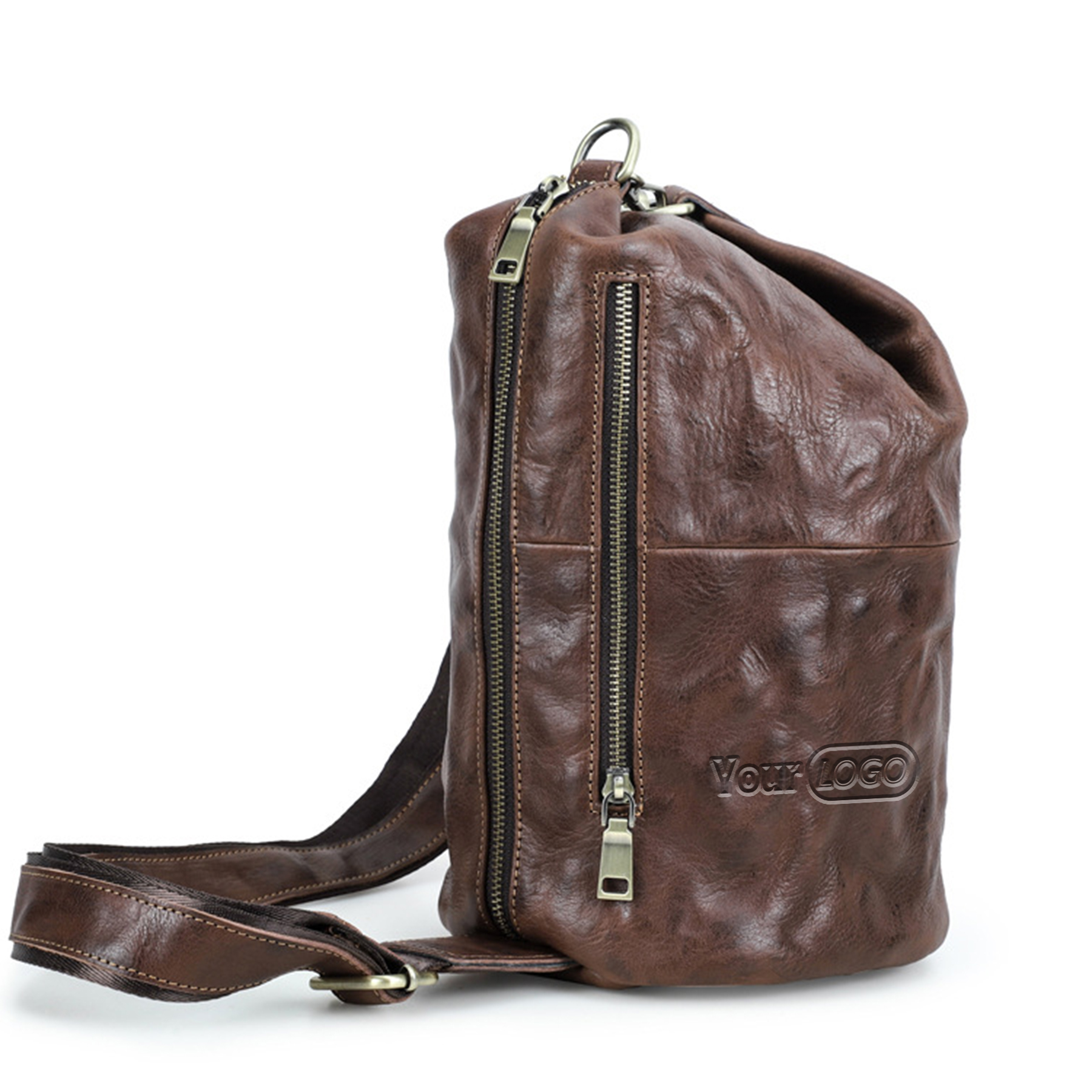 Leather Multifunctional Waterproof Cross-body Bag Men Coffee 2