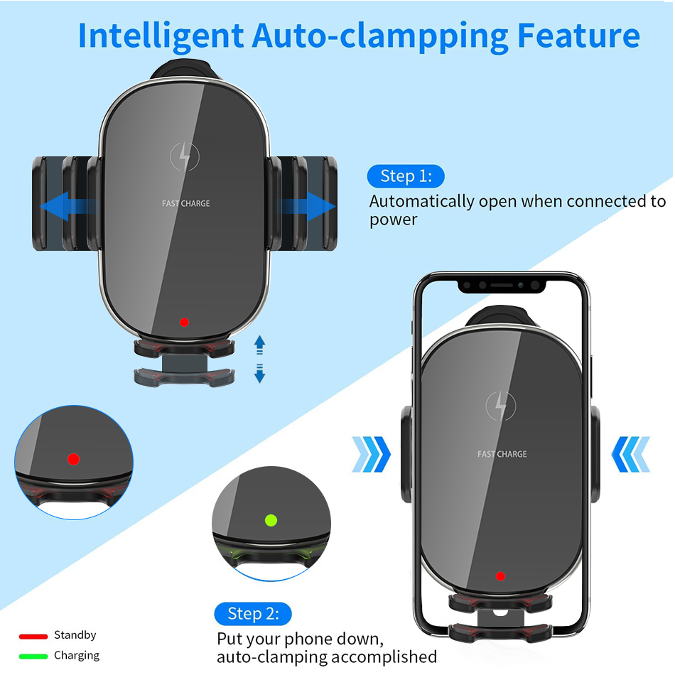 15W Fast Wireless Car Charger with Auto-Sensing Phone Mount & Adjustable Air Vent Holder 10