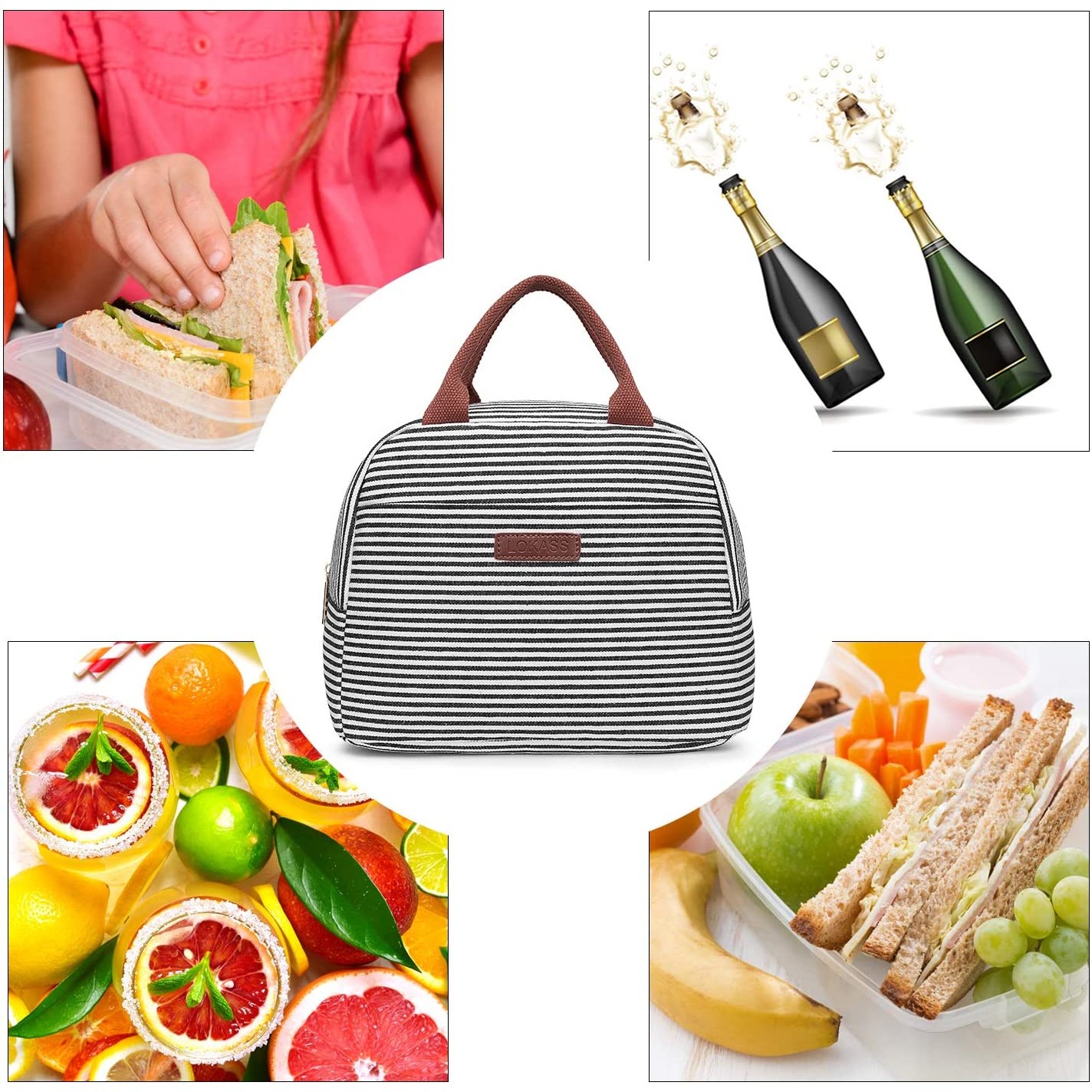 Thermal Insulated Lunch Bag Wide-Open Lunch Tote Bag Large Drinks Holder Durable Nylon Thermal Snack 3