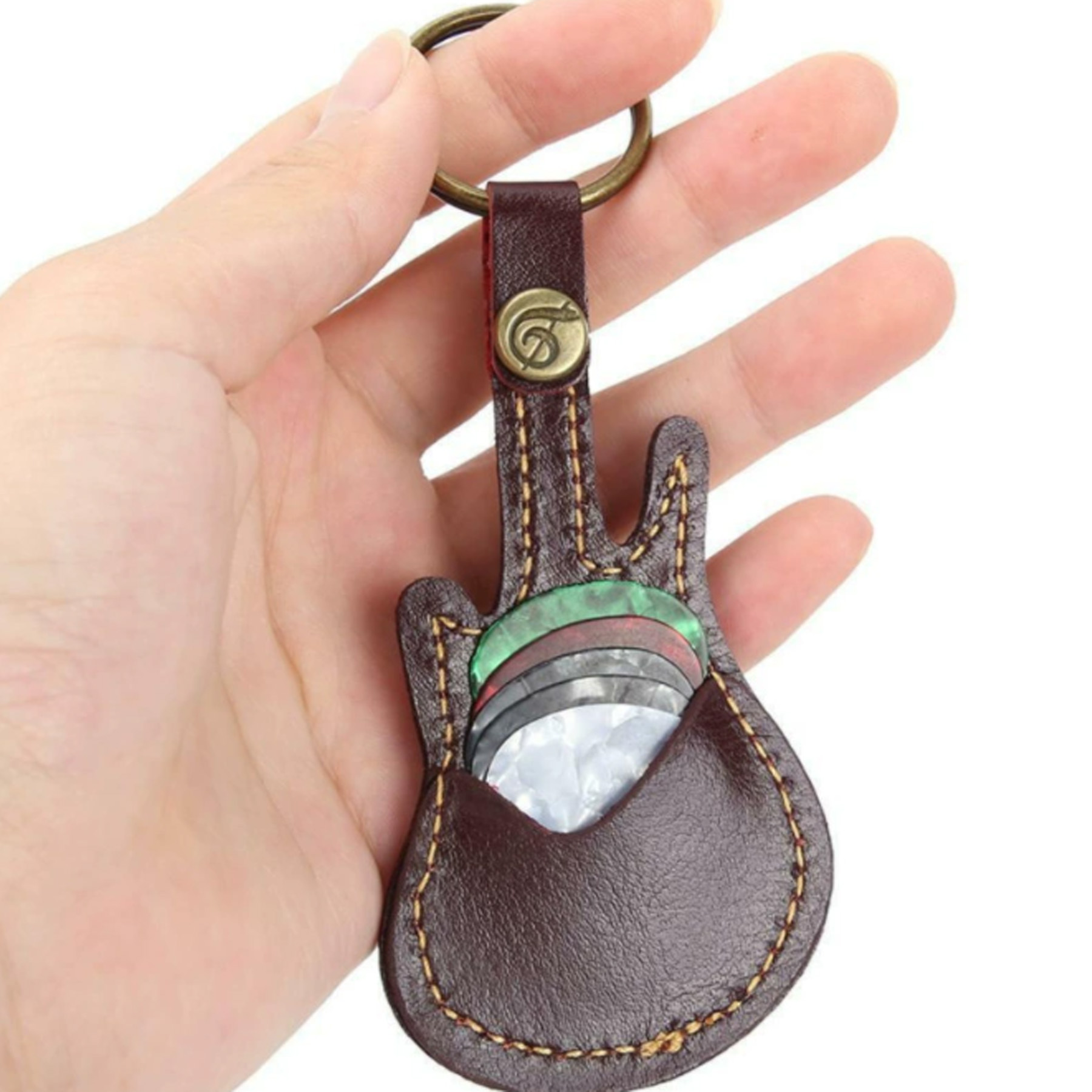 Guitar Pick Leather Case Keychain 4