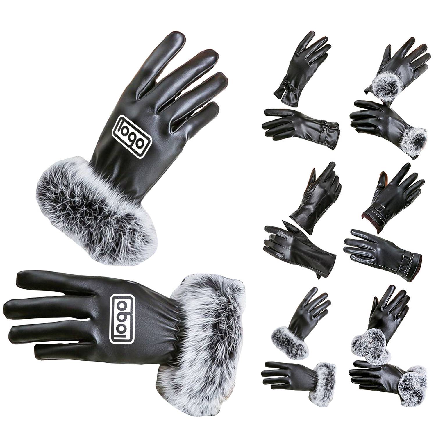 Women Touch Screen Leatherette Warm Gloves 12
