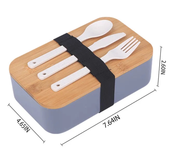 Eco-Friendly Wheat Straw Lunch Box with Wooden Lid 2