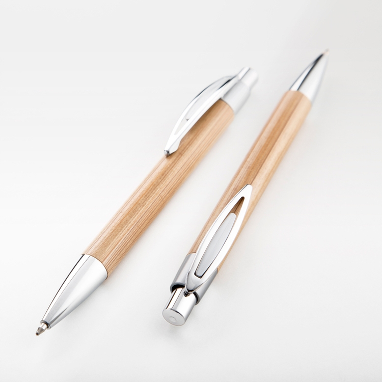 Bamboo-I Retractable Eco-Friendly Pens with Silver Trims 5