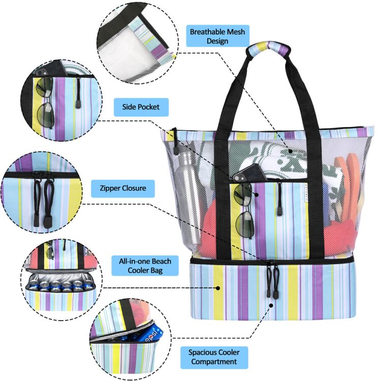 Mesh Beach Bags with Zipper, custom tote bag with logo imprint 3