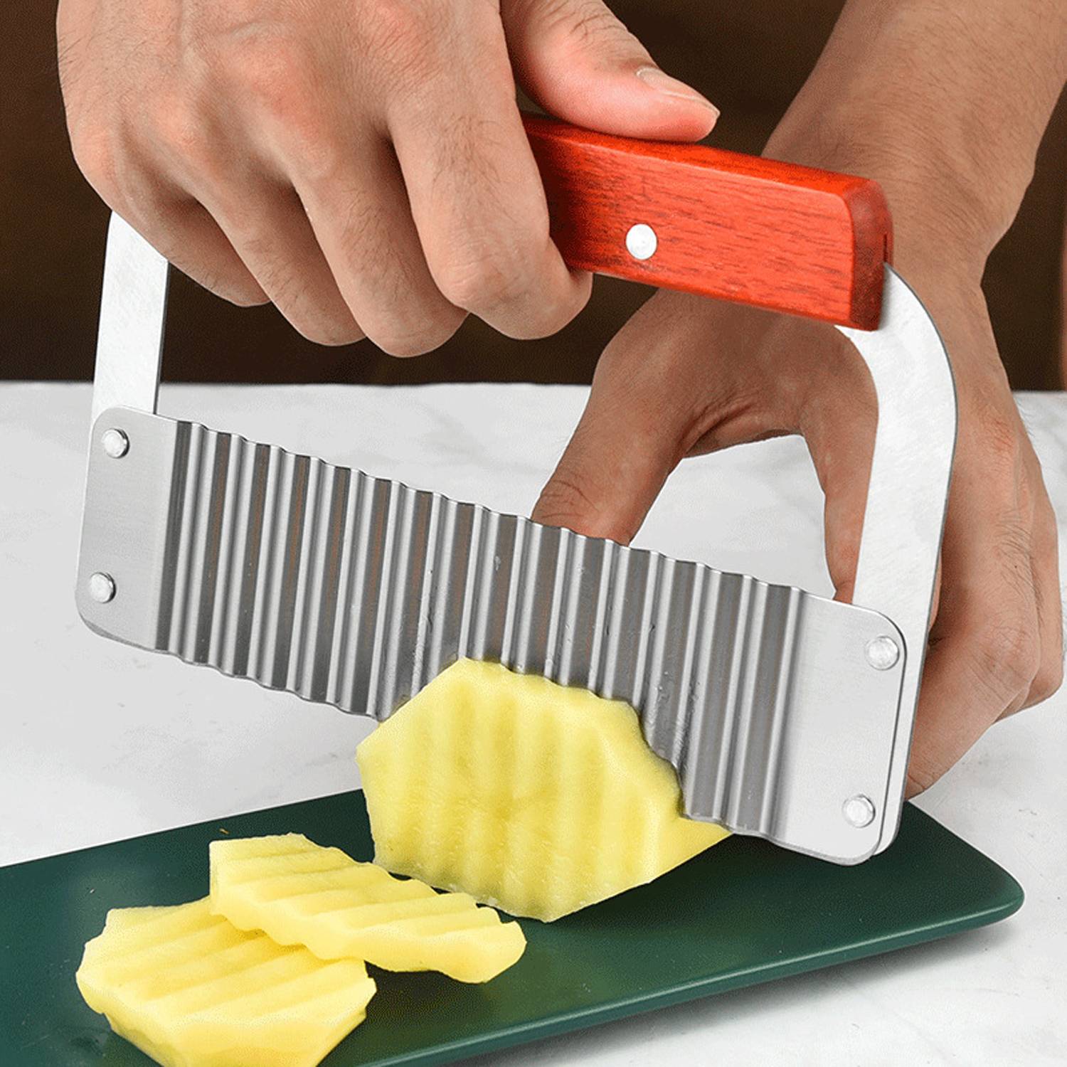 Stainless Steel Wavy Potato Crinkle Cutter, custom kitchen gadget with logo imprint 5