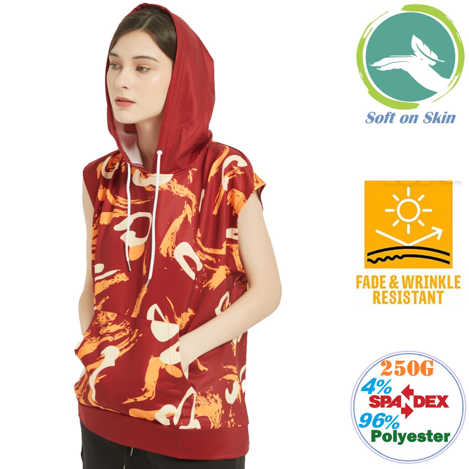 Unisex 250 GSM Comfort Fleece Sleeveless Pullover Hoodies 2