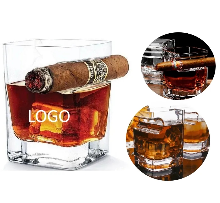 Custom Whiskey Glass with Built in Cigar Holder Bulk Order Promotional Barware Gift 5