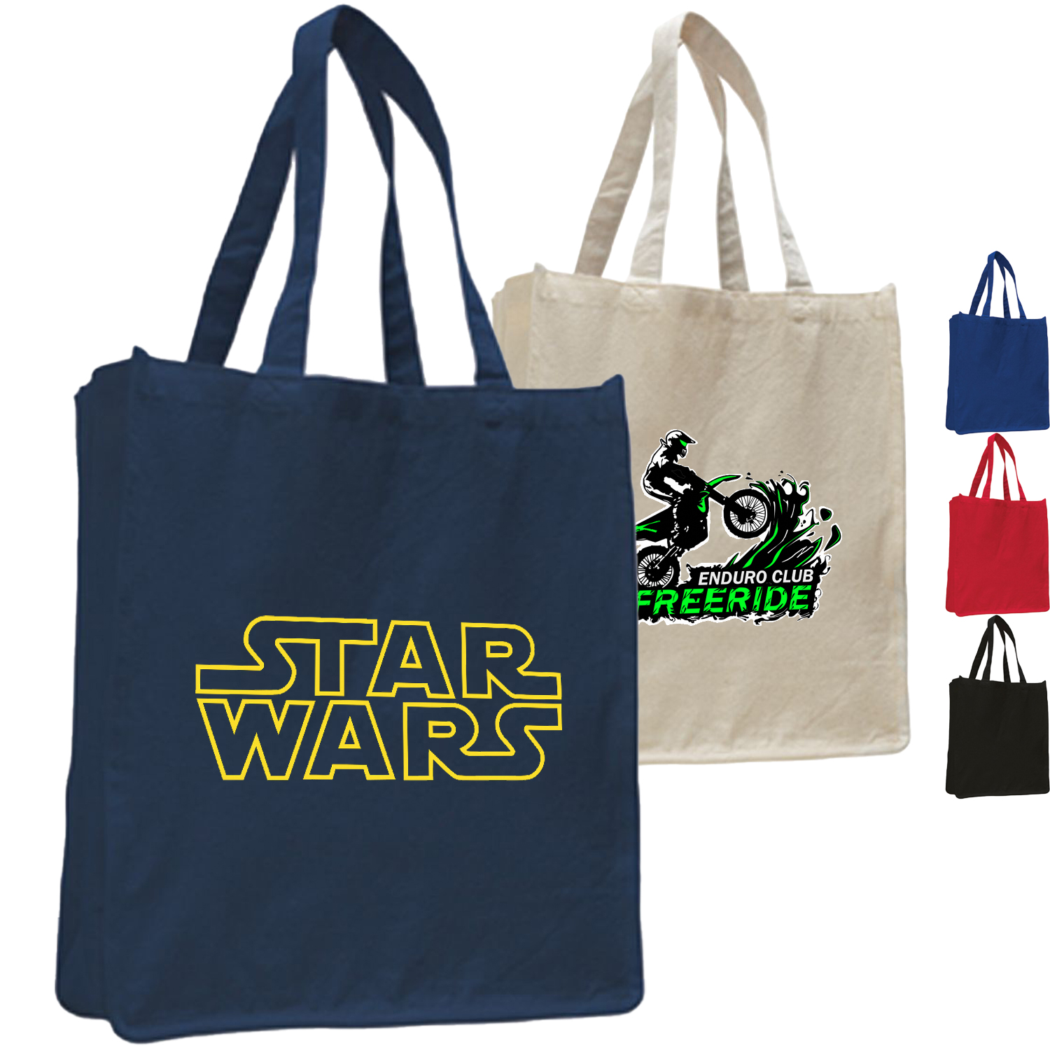 12 oz. Cotton Canvas Jumbo Shopper Tote Bag with Gusset USA Decorated (14" x 17") 1