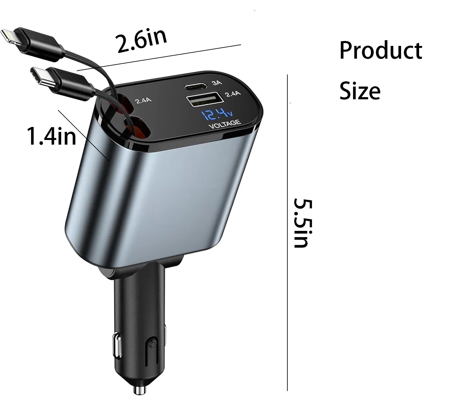 120W 4 in 1 Retractable Car Charger 4
