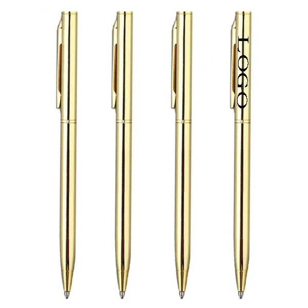 Gold Slim Metallic Retractable Ballpoint Pens 3