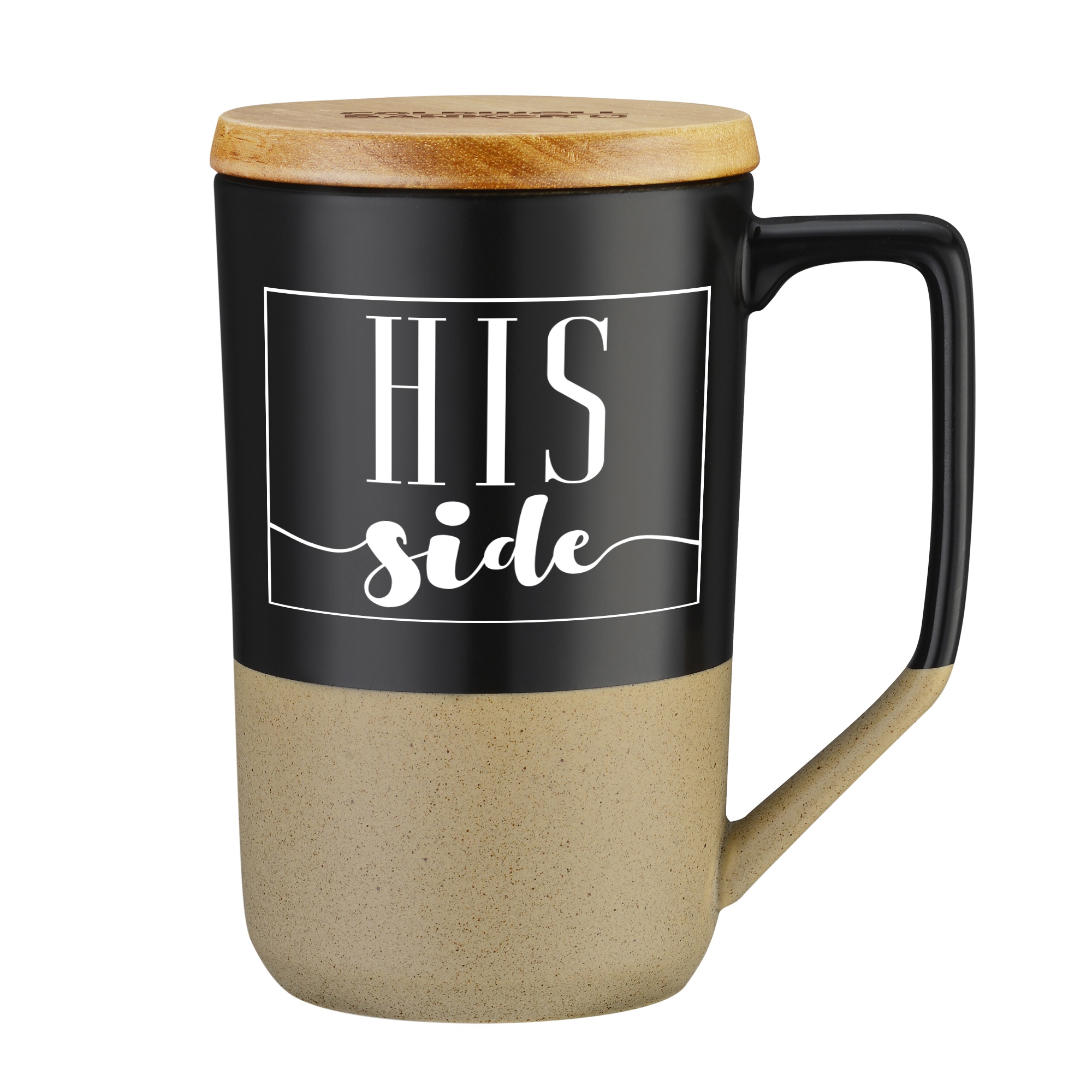 15 oz. Two Tone Ceramic Mug with wood Lid 3