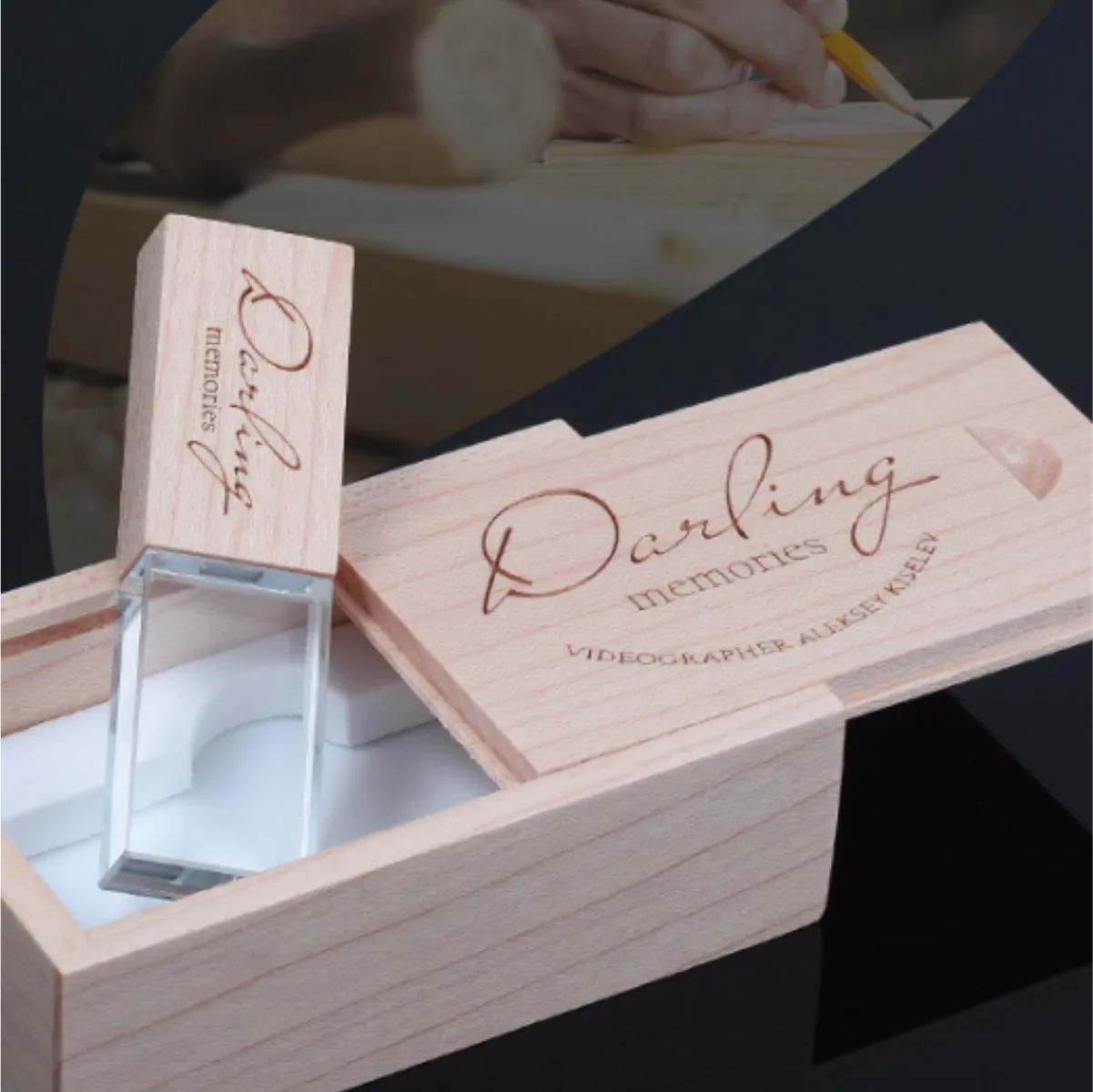 Crystal USB Flash Drive With LED And Wood Cap 5