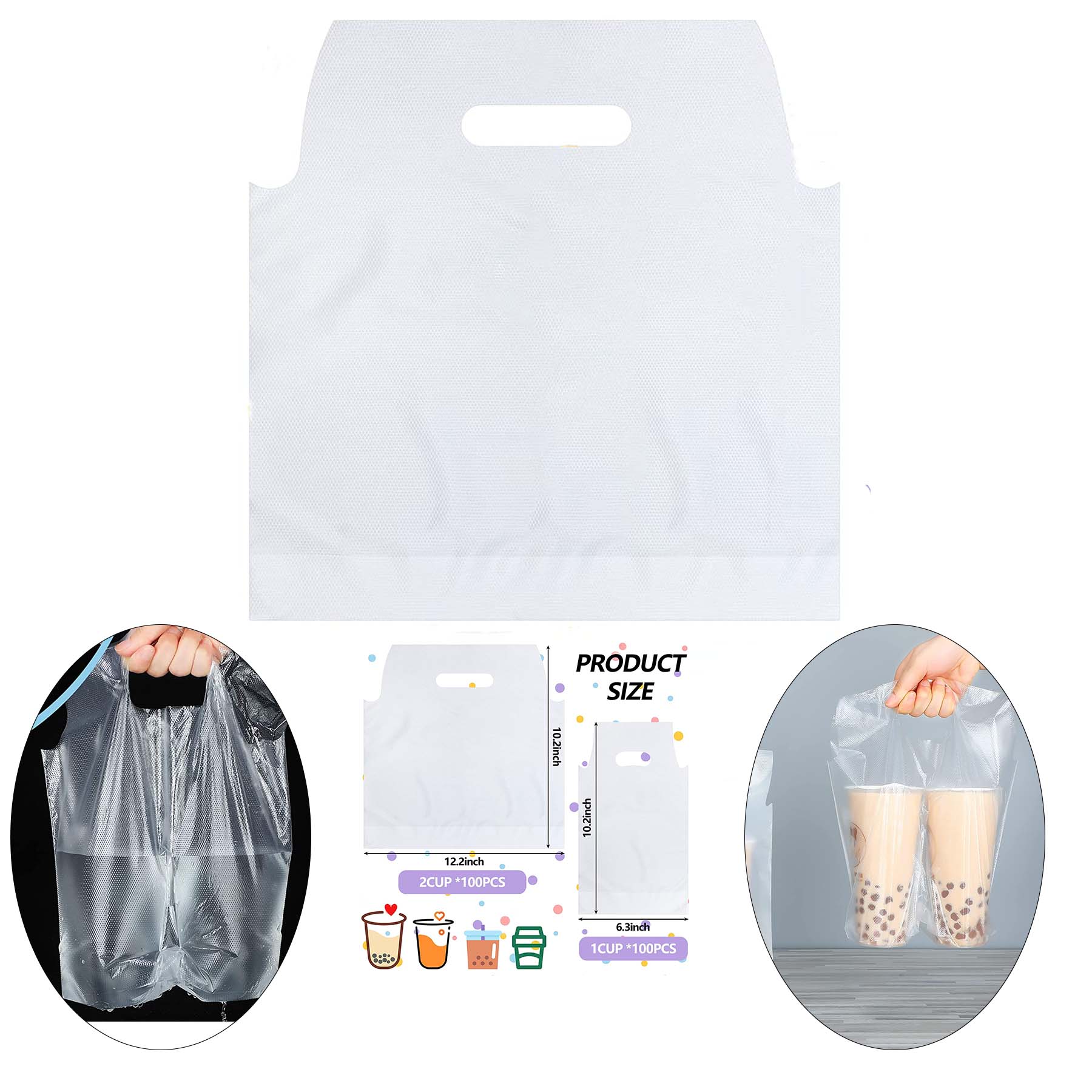 12.2 x 10.2 Inches Clear Double Cup Plastic Bag With Handle 2