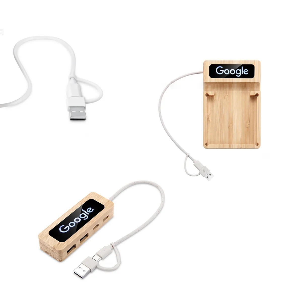 Bamboo USB Hub Desk Organizer With Memo Pad Holder 4