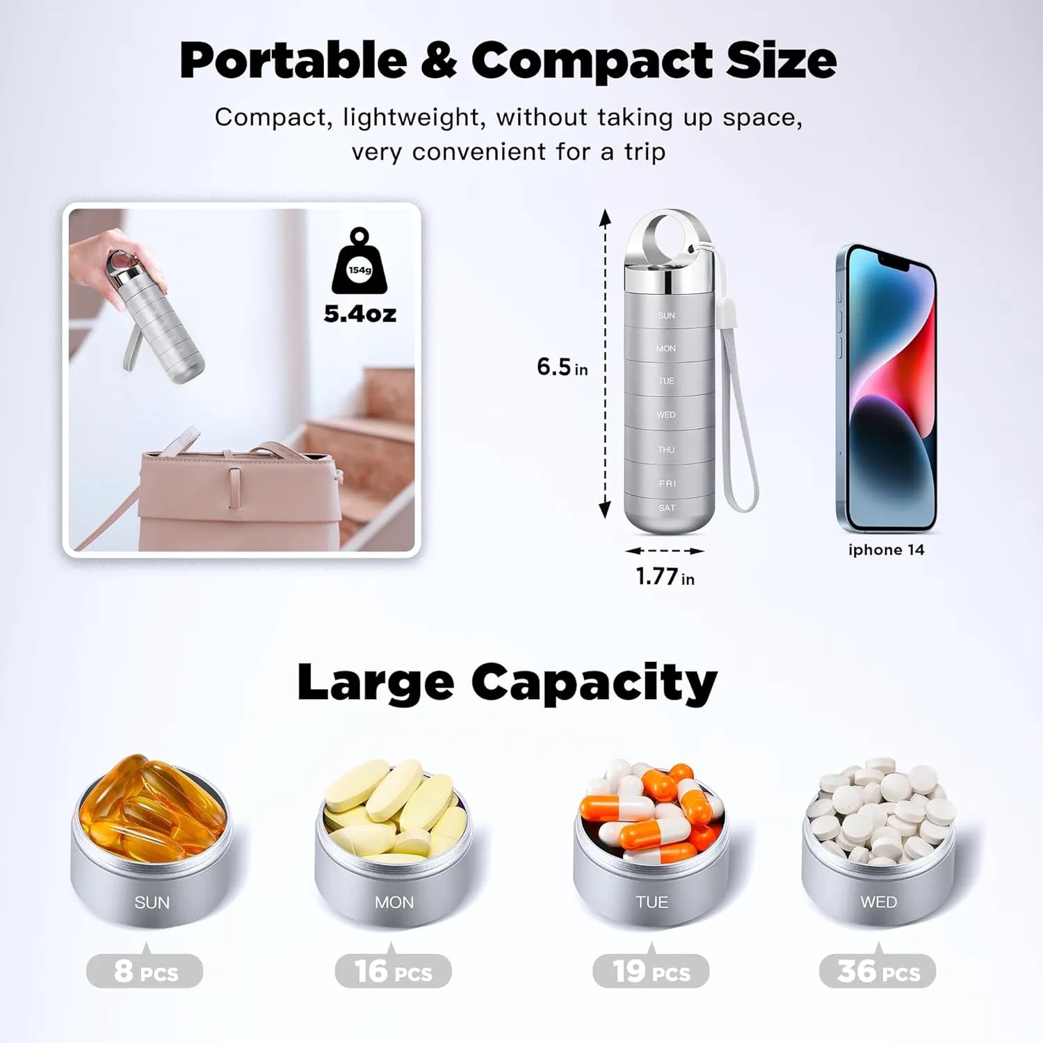 7 Day Aluminum Alloy Pill Box Waterproof Portable Case 6