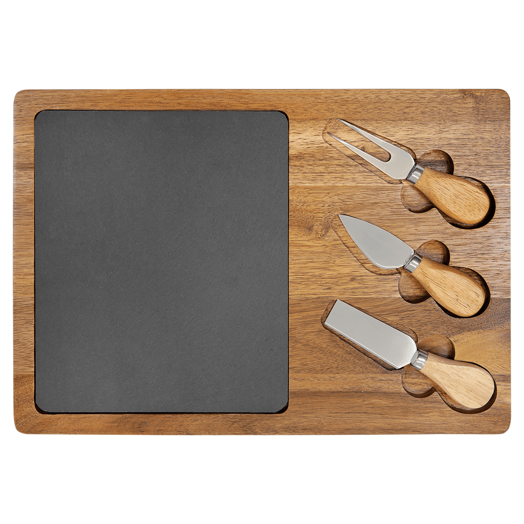 Acacia Wood/Slate Rectangle Cheese Set With Three Cheese Tools 3