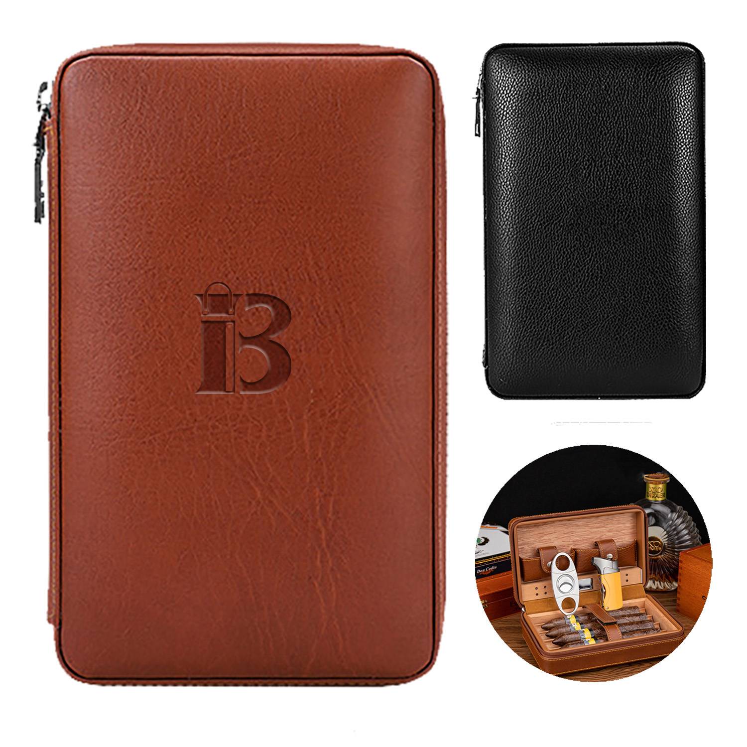 Cedar Wood PU Leather Cigar Humido Case 4
