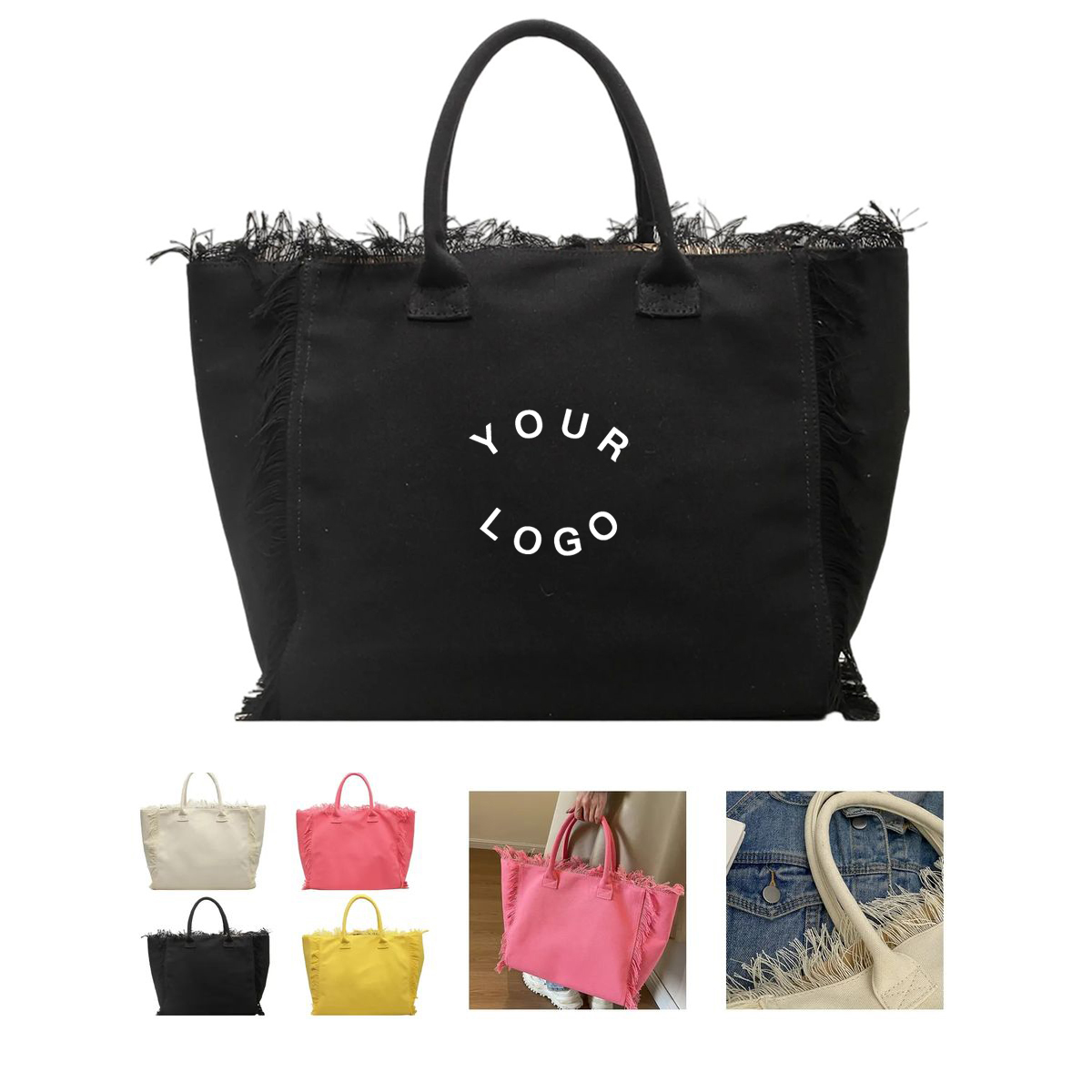 Polyester Fringe Tote Bag with Large Capacity, custom tote bag with logo imprint 3