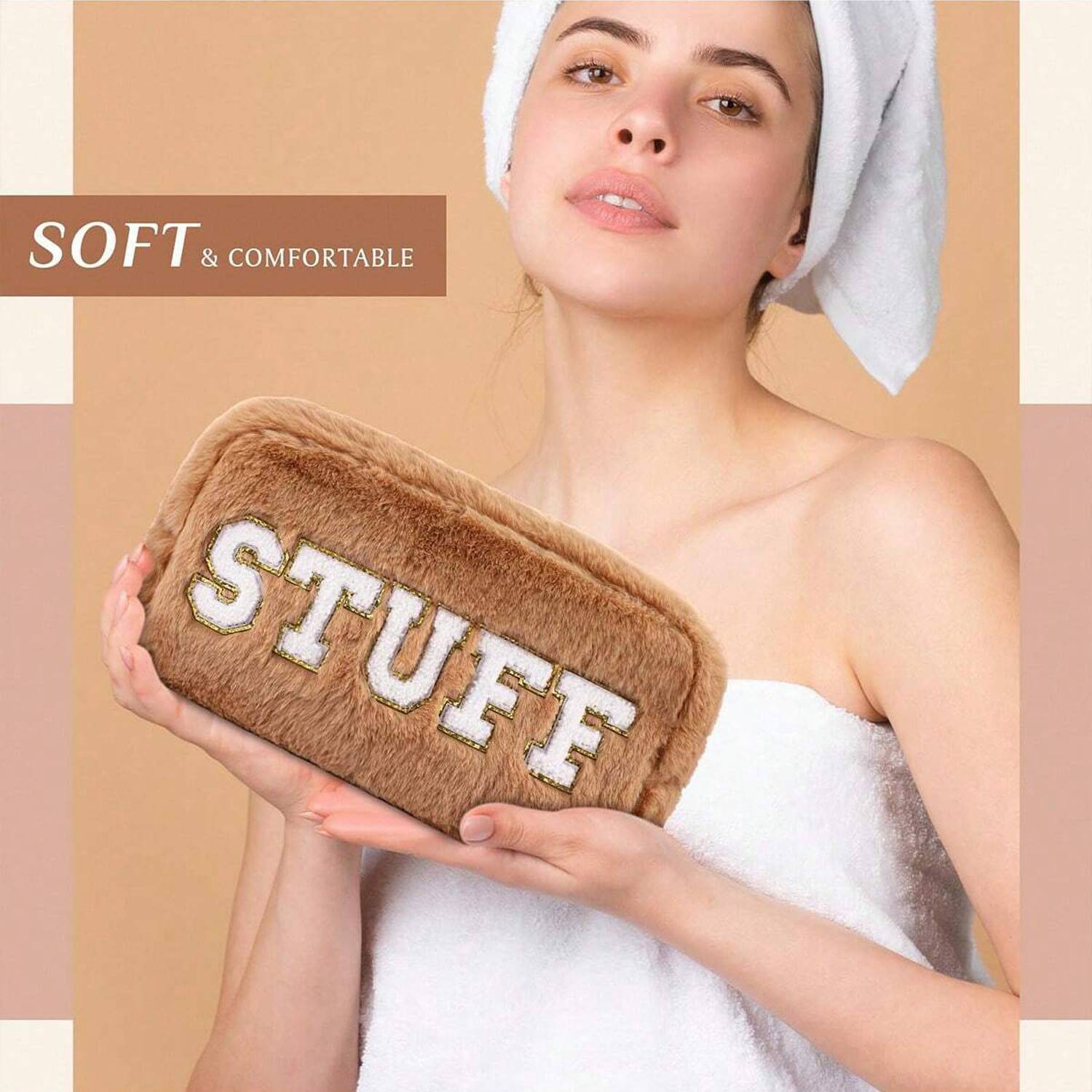 Soft Faux Rabbit Fur Embroidered Makeup Storage Bag 6