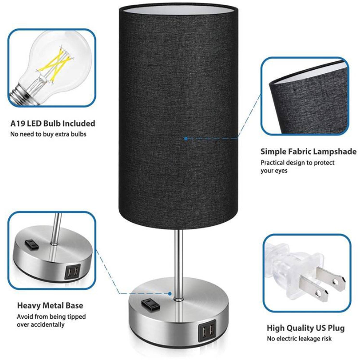 Dimmable Touch LED Table Lamp with USB Ports and Outlet 4