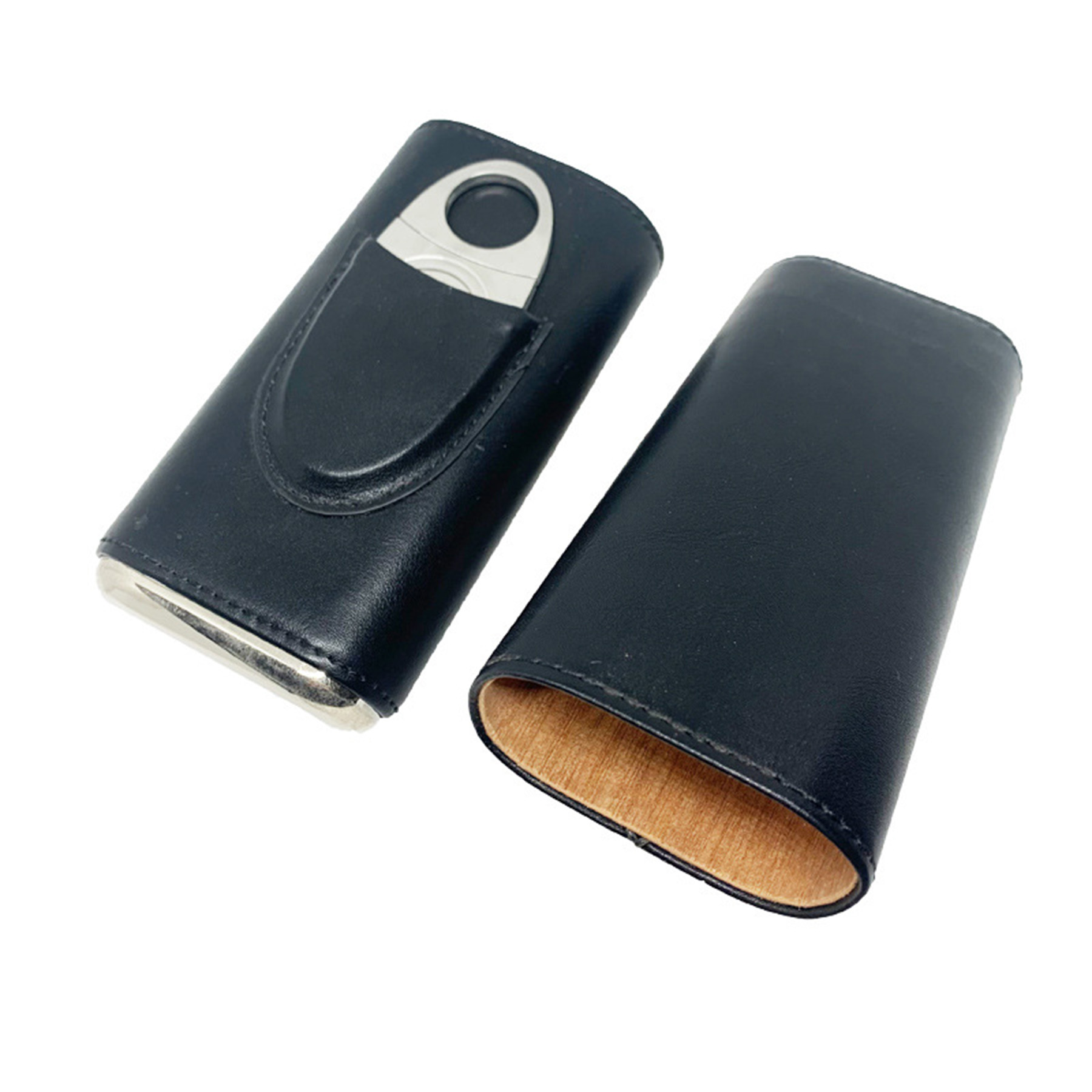 Leather Cigar Case With Silver Stainless Steel Cutter 3