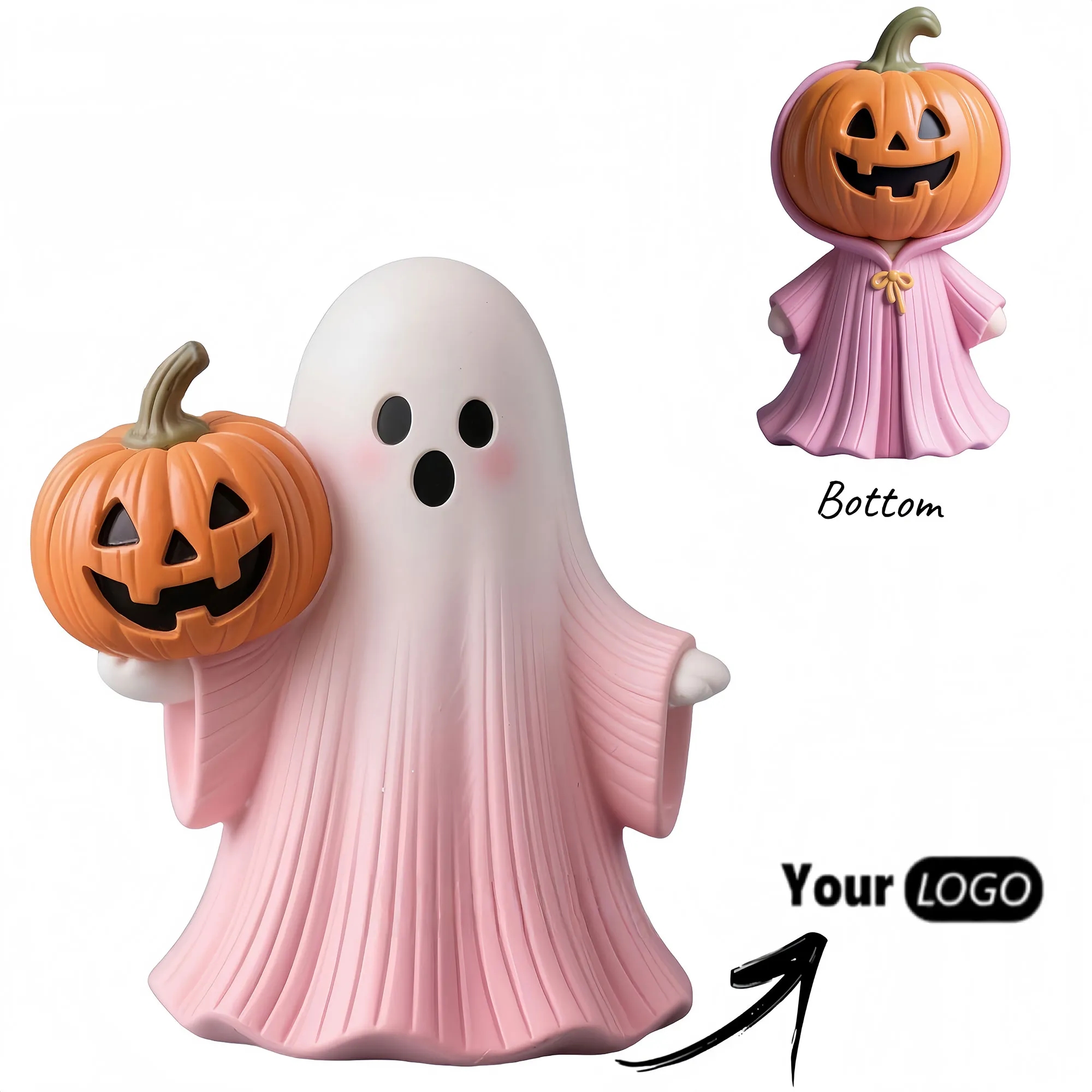 Adorable Pink Ghost Pumpkin Resin Halloween Decor
