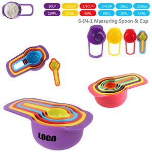 Assorted Colors 6 In 1 Plastic Measuring Cup And Spoon Set 5