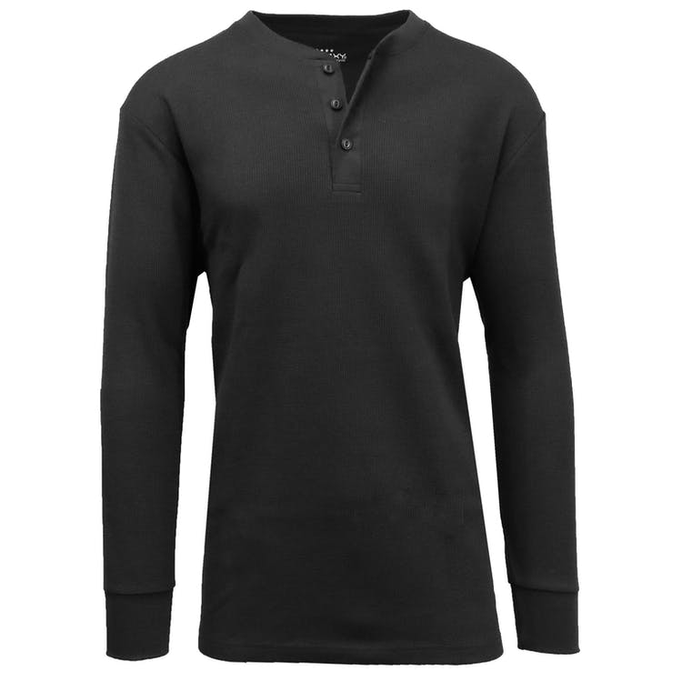 Men's Henley Thermal Shirts - Black S-XL 3 Button 2