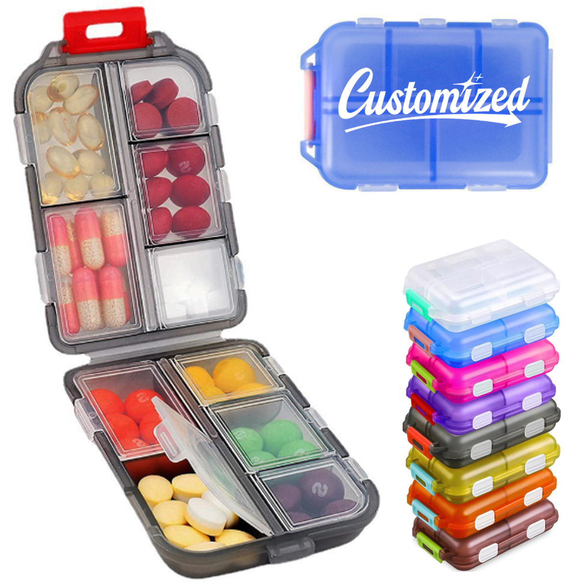 10-Compartment Pill Box with 147 Medication Label Stickers 2