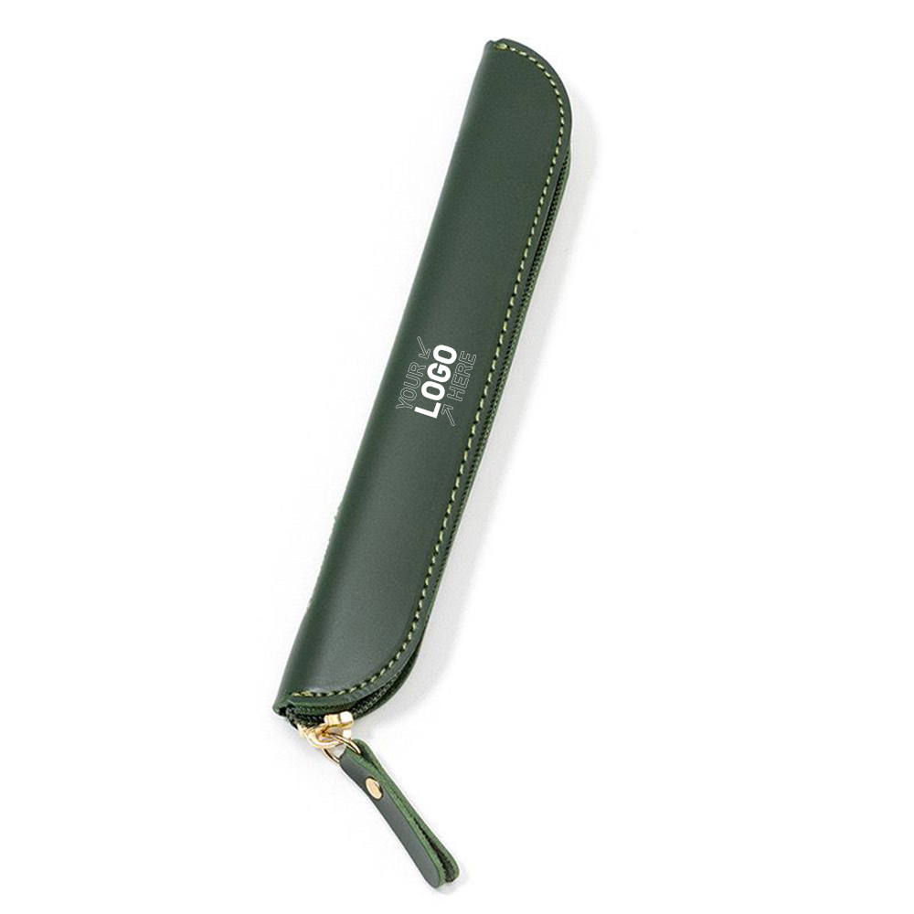 Simple Leather Zipper Pen Storage Pencil Case 1