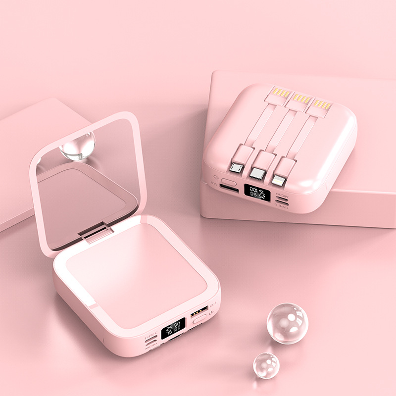 10000mAh Mobile Power Bank with Beauty Mirror 3 Cables 2