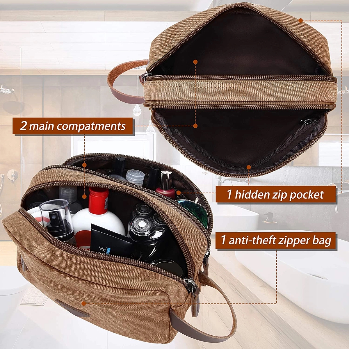 Canvas Leather Cosmetic Makeup Travel Toiletry Bag 4