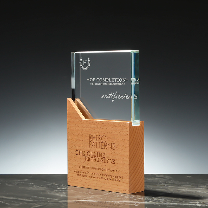 Wooden Base Crystal Trophy 6