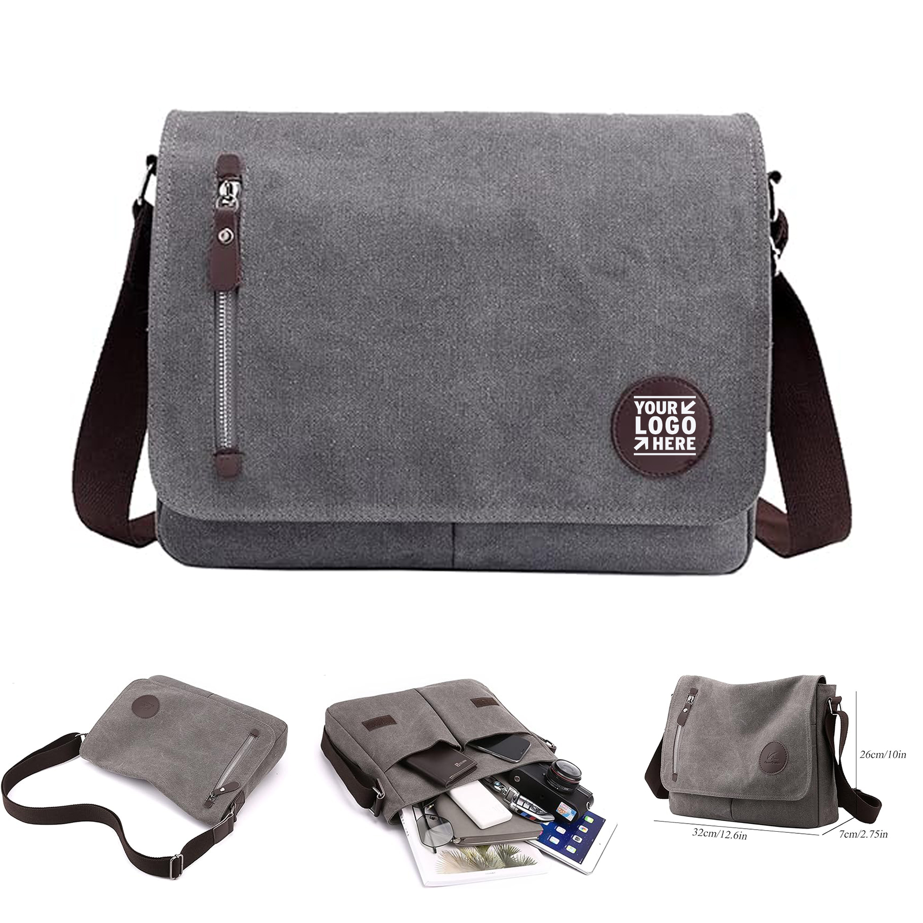 13.3" Men Women Canvas Satchel Messenger Travel Vintage Shoulder Crossbody Laptop Bag 2