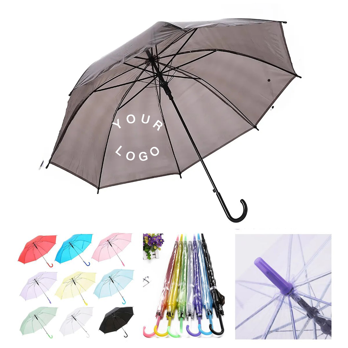 Clear PVC Umbrella with Steel Frame and Curved Handle 6