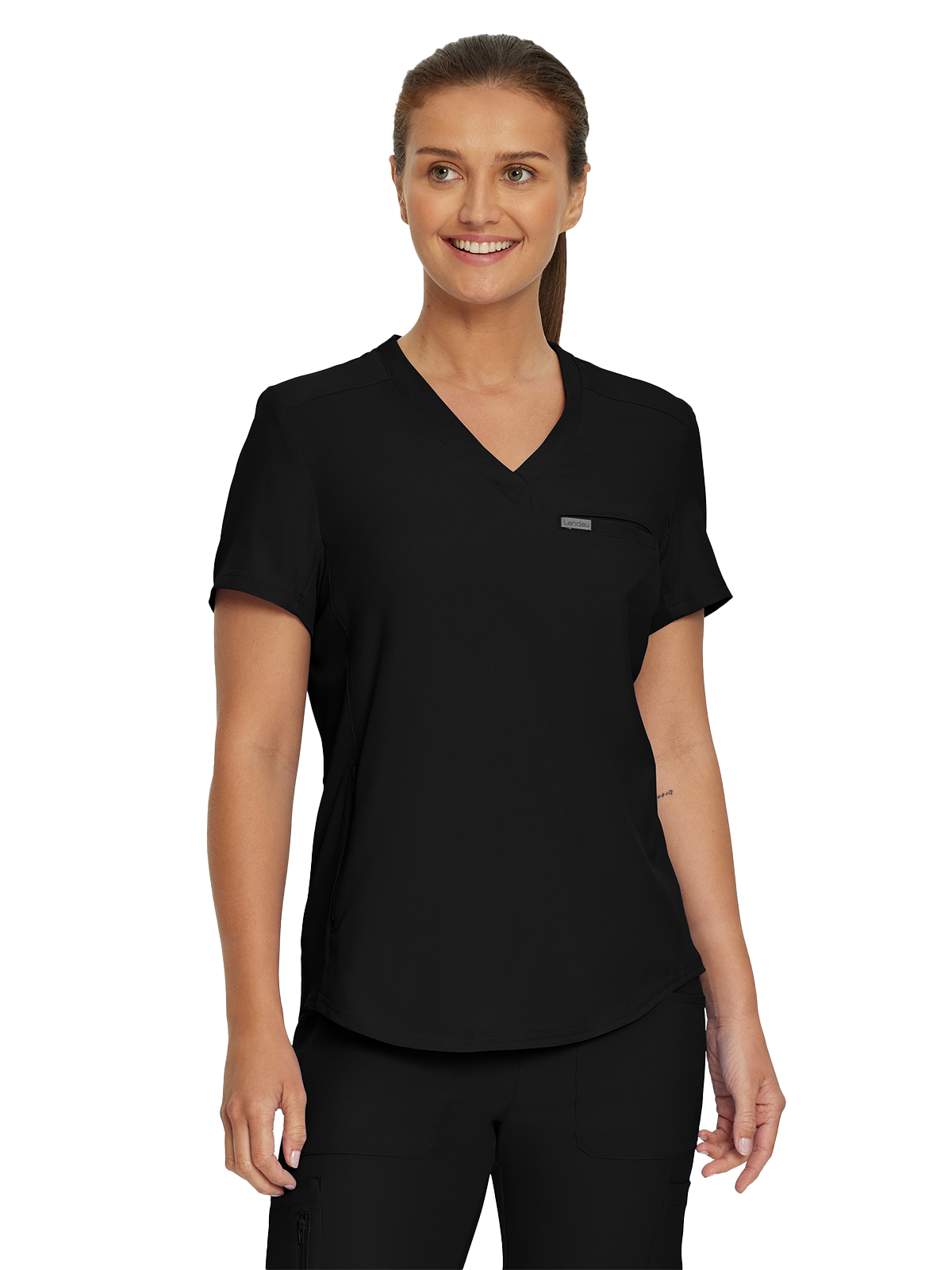 Landau - Forward - Women's Two-Pocket Shirttail Hemline V-Neck Top 13