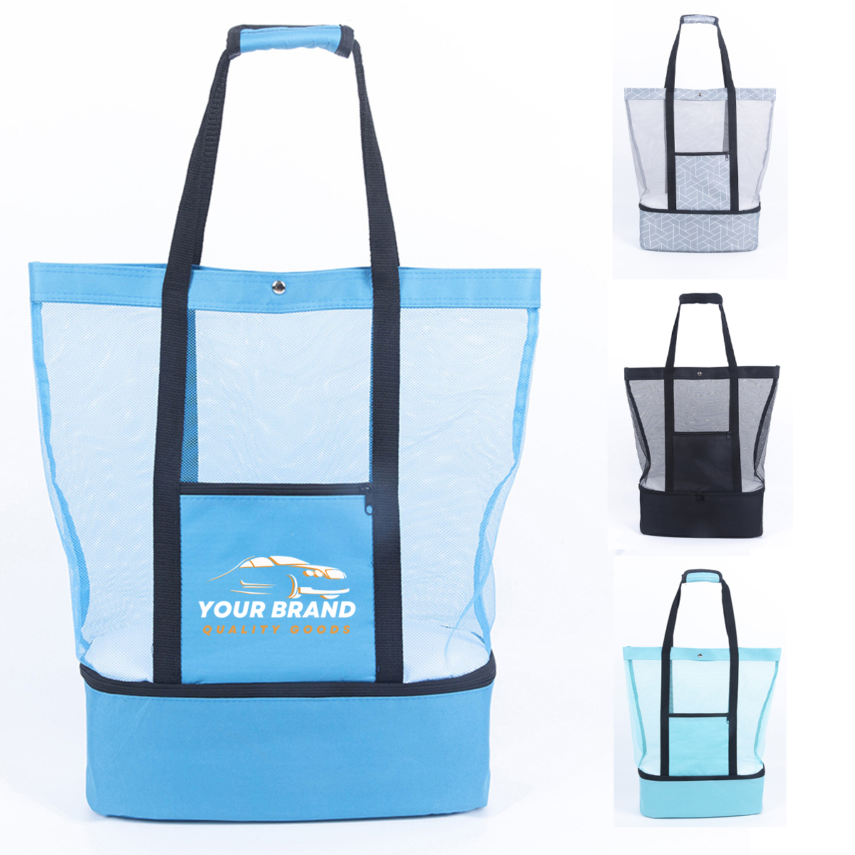 Mesh Beach Tote With Cooler Compartment Zipper Pocket 2