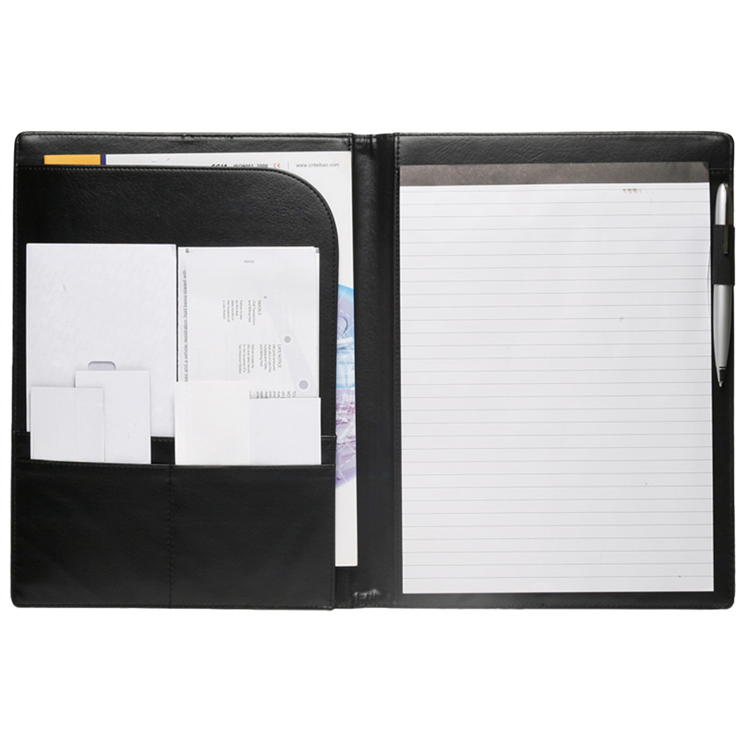 Executive Black Stitched Leather Portfolios 3