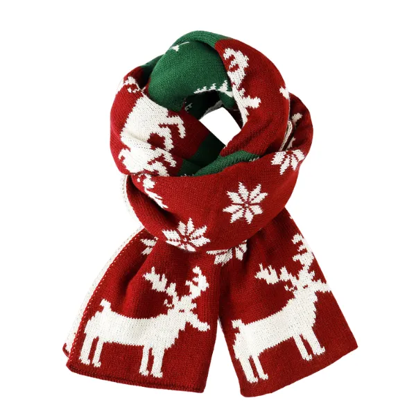 Christmas Reindeer Pattern Knit Scarf, Cozy Winter Holiday W 7