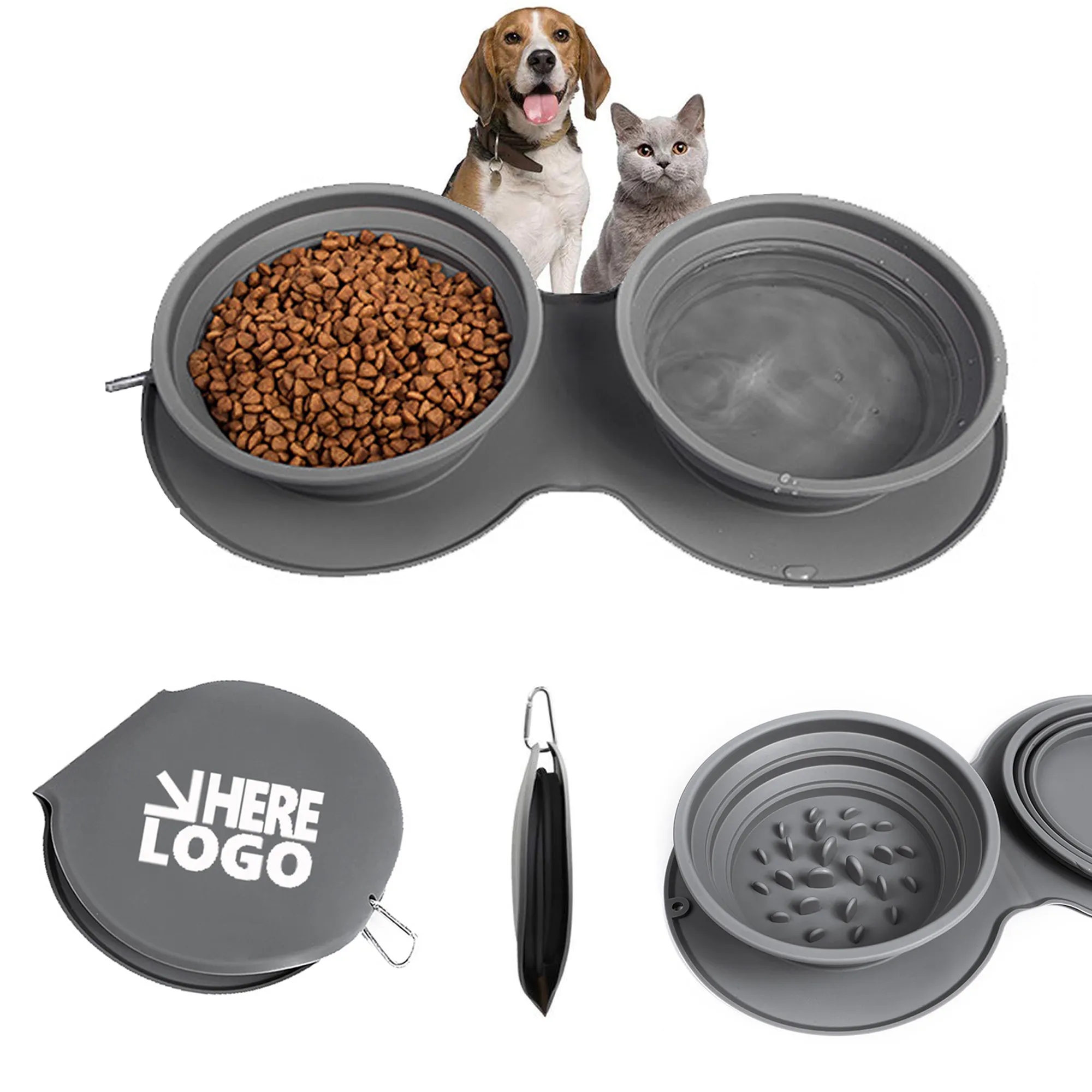 Collapsible Silicone Cat Dog Travel Double Bowl MOQ 50Pcs 3