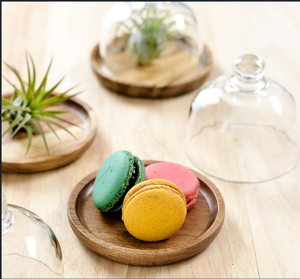 4" Glass Dome Cheese Cake Cover Display w/ Wooden Base Tray 2