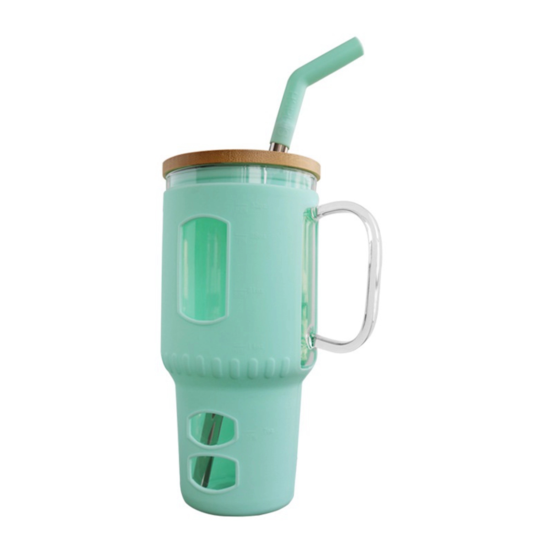 32 Oz. Glass Water Tumbler with Bamboo Lid & Straw 9