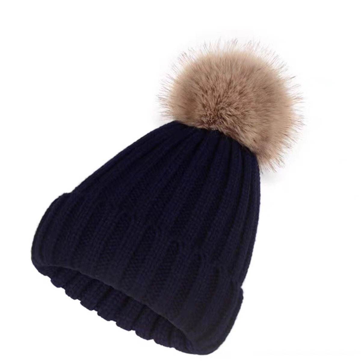 Warm Winter Beanie with Faux Fur Pompom and Fleece Lining 3