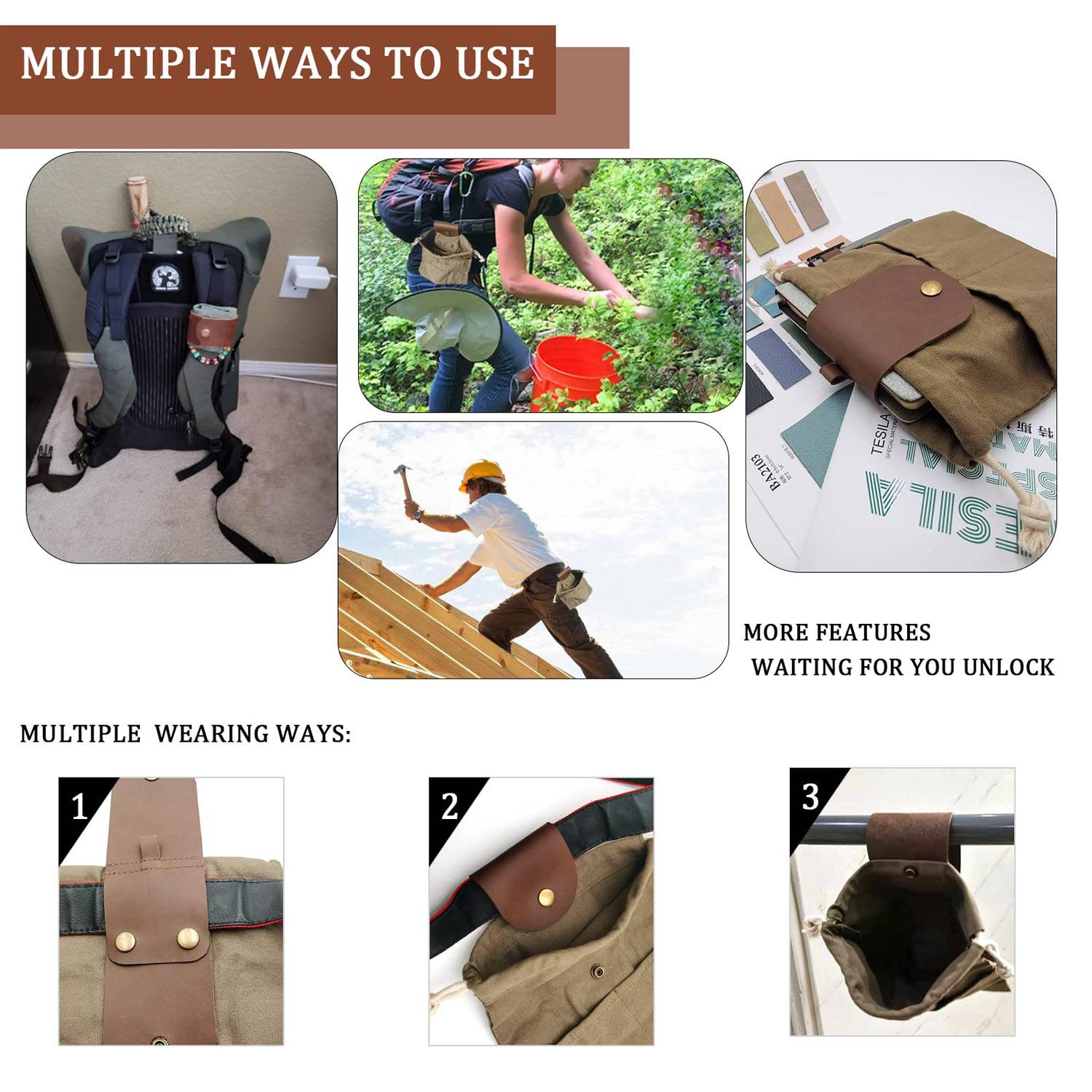 Portable Foldable Leather Canvas Foraging Pouch 5