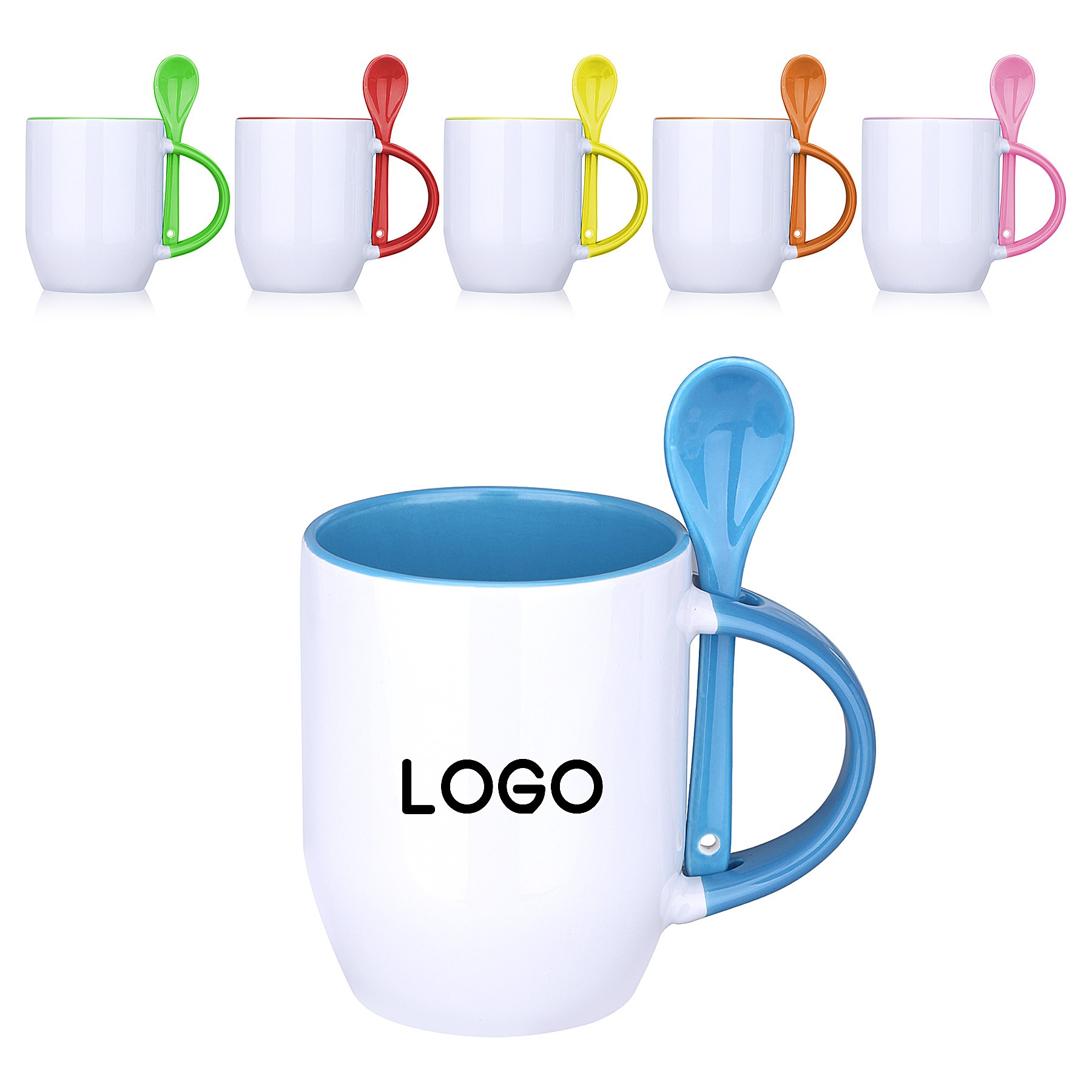 12 Oz. Two-Tone Ceramic Cup Coffee Mug With Spoon